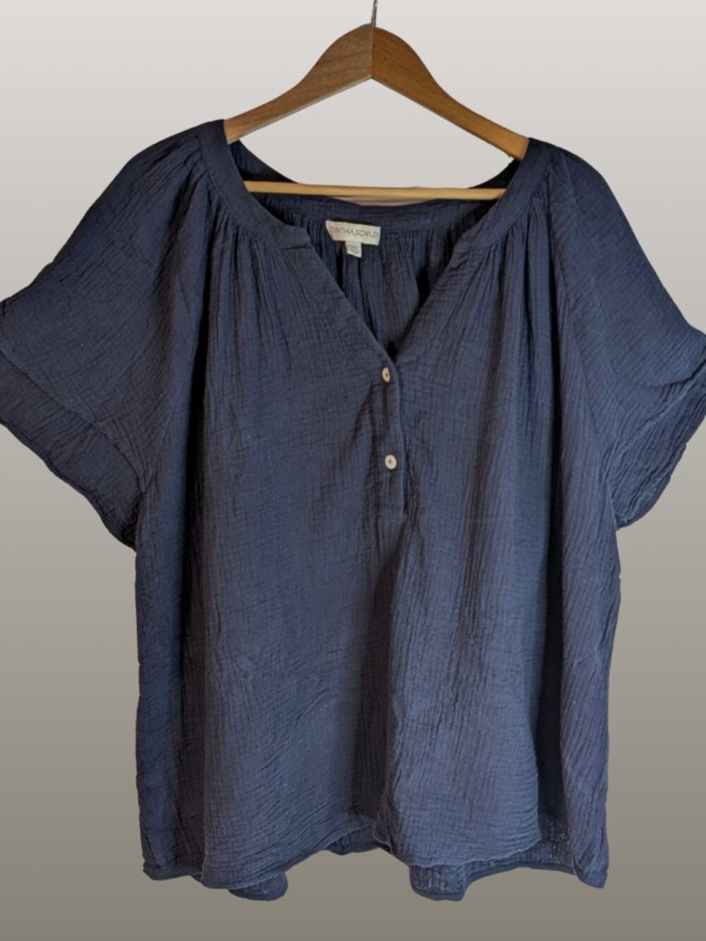 *SALE* Cynthia Rowley Navy Cotton Gauze Flutter Sleeve Peasant Blouse 2X Boho - Picture 2 of 11